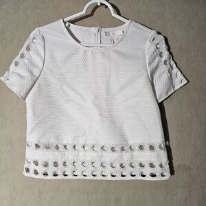 Coquette White Crop Top Womens Size Small Cut out CIrcles Preppy Chic Workwear
